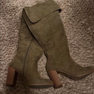 JustFab Khaki Over the Knee Boots